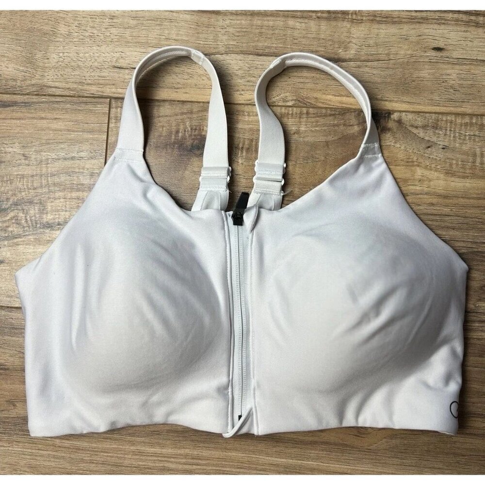 CALIA White Sports Bra Size 36DD Zip Front Workout Active Stretch Women’s